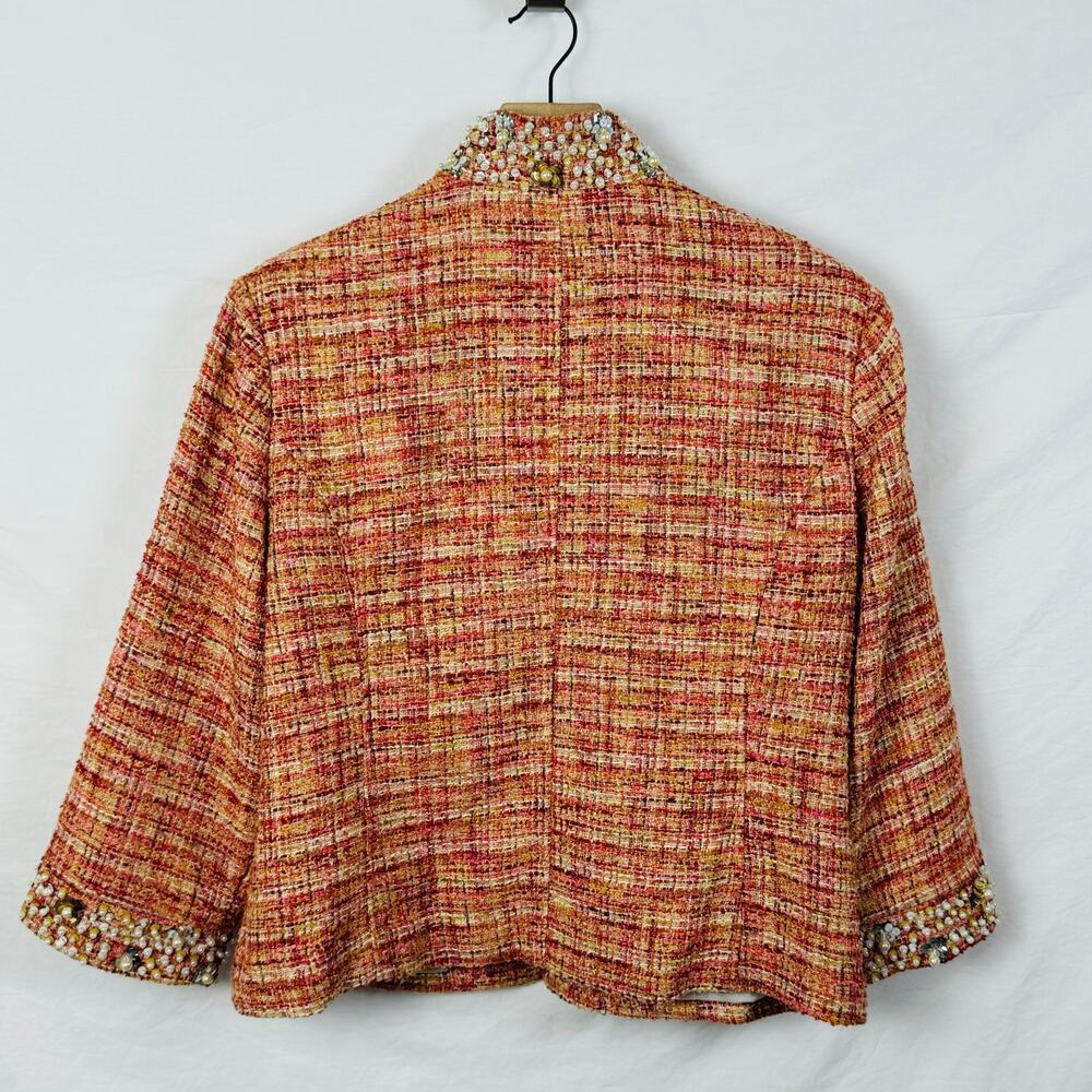 Chico’s Womens Orange Tweed Rhinestone Trim Sophisticated Blazer Jacket 2 | Med - Picture 6 of 13